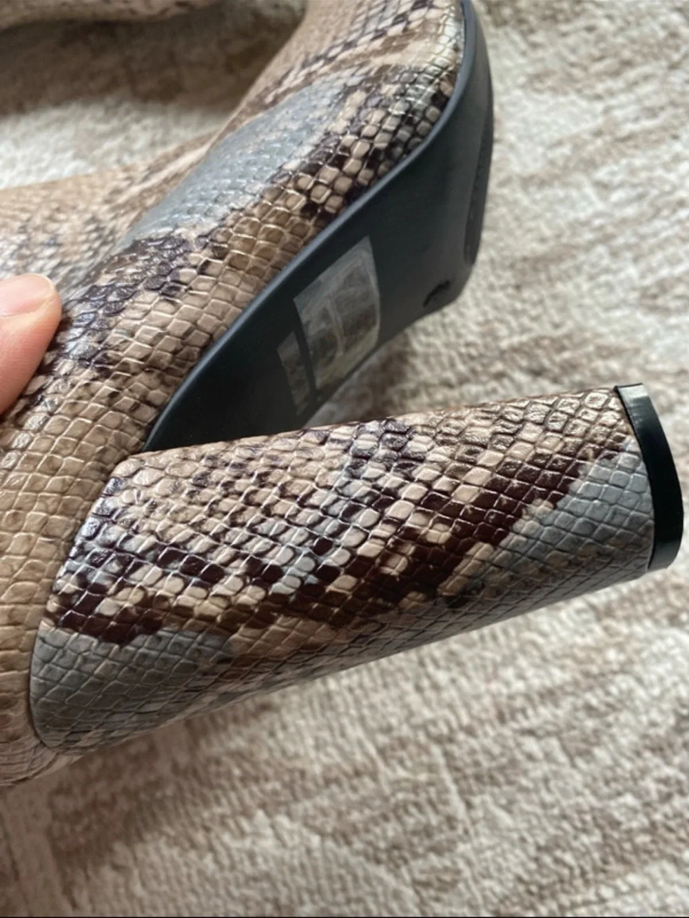 Snake-Print Over-the-Knee Boots in Taupe Brown